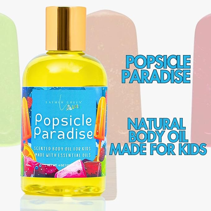 Popsicle Paradise Kids Body Oil, Lightweight Moisturizer with Jojoba Oil, Naturally Scented Kids Body Oil, Non-Greasy, Paraben-Free, Gentle Hydration for Delicate Skin, 4 oz