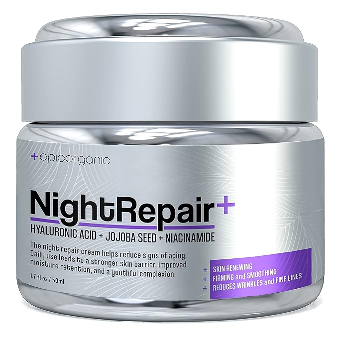 Epic Organic Night Repair | Anti Wrinkle Night Cream for Women | Anti Aging Night Cream with Hyaluronic Acid and Collagen | Night Moisturizer for Face | Day and Night Facial Skin Care | 1.7 oz
