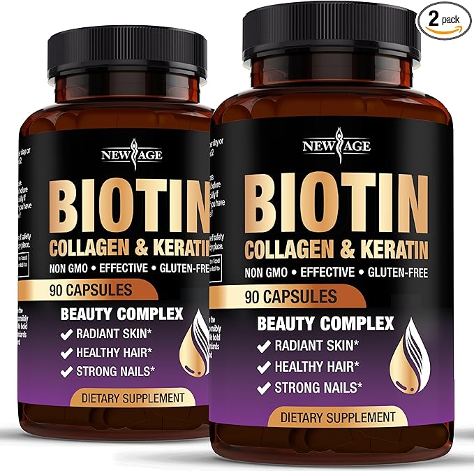 NEW AGE Biotin Collagen Keratin Hyaluronic Acid - 50,000mcg Hair Growth Vitamins for Men and Women, Nails, Hair, Skin Vitamins and DHT Blocker with Vitamin E Folic Acid Pumpkin Seed MSM- 180 Count
