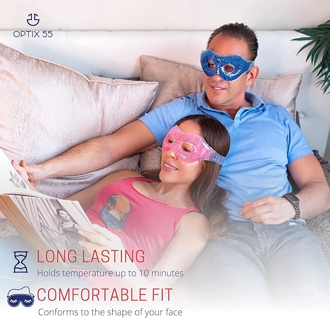 Gel Mask With Eye Holes - Hot Cold Compress Pack for Puffy Eyes, Dry Eyes, Headaches, Migraines, Sinus, Dark Circles - Reusable Face Therapy | Ergo Gel Bead (Pink)