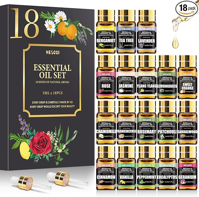 Essential Oil Gift Set -Perfect for Diffuser,Humidifier,Candle Making (18 * 5ML)