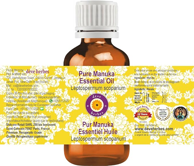 Deve Herbes Pure Manuka Essential Oil (Leptospermum scoparium) Steam Distilled 5ml (0.16 oz)
