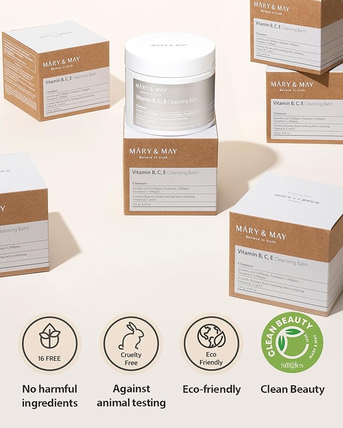 Mary&May Vitamin B, C, E Cleansing Balm - Oil Balm Gentle Makeup Remover and Skin Purifier for Glowing, Clear Skin - Hypoallergenic and Cruelty-Free, EWG ingredients, 4.06oz.