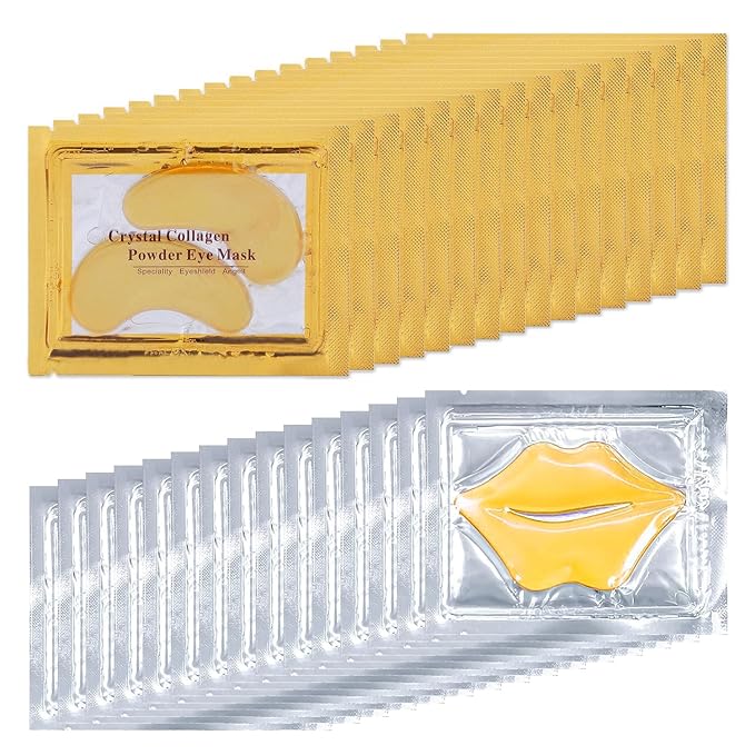 30 Pairs Lip Masks & Eye Masks, 24K Gold Gel Crystal Collagen Eye Patches for Puffy Eyes, Effectively Moisturizing & Reducing Fine Lines Dark Circle Eye, Treatments Under Eye Bags and Wrinkles