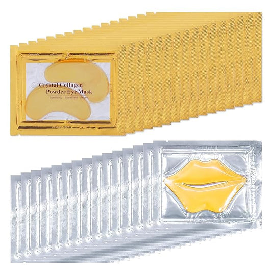 30 Pairs Lip Masks & Eye Masks, 24K Gold Gel Crystal Collagen Eye Patches for Puffy Eyes, Effectively Moisturizing & Reducing Fine Lines Dark Circle Eye, Treatments Under Eye Bags and Wrinkles