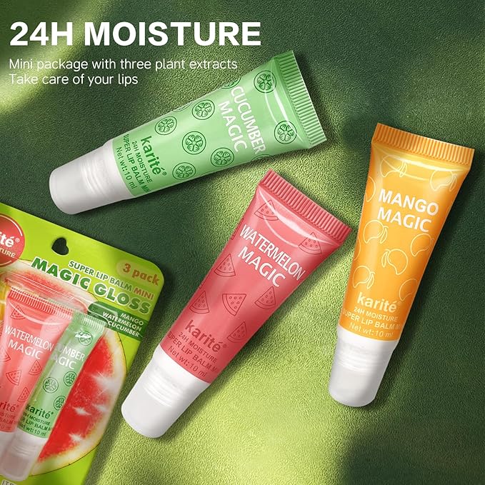 Lip Balm, fruit flavor - sweet watermelon, fragrant mango and elegant mango - perfect lady's storage and lady's birthday gift, 100% natural lipstick