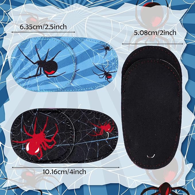 Newcotte 12 Pcs Eye Patch for Kids Toddler Reusable Adjustable Girls Boys Eyepatch for Glasses Left or Right Eye Patch, Assorted Patterns(Spider)