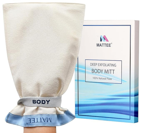 MATTEE 100% Natural Premium Deep Exfoliating Mitt, Exfoliating Glove, Korean Exfoliating Mitt, Kese Exfoliating Glove, Visibly Lifts Away Dead Skin, No Dye