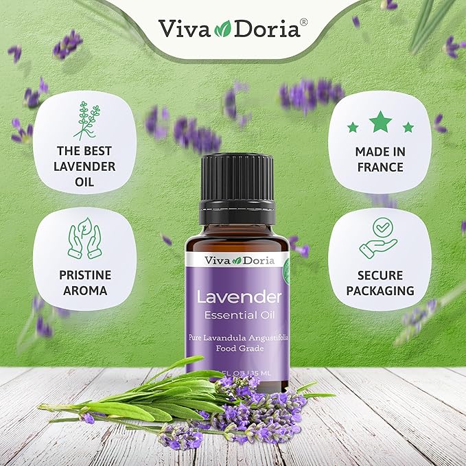 Viva Doria Lavender Essential Oil, 100% Pure, Natural Essential Oil, Undiluted, for Aromatherapy | Food Grade, 15 mL (0.5 Fluid Ounce)