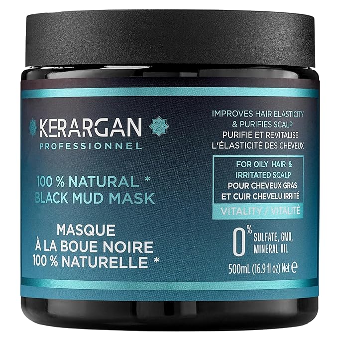 KERARGAN - Revitalizing Hair Mask with Dead Sea Black Mud - Intense Vitality for Oily Hair & Irritated Scalp - Purifies & Enhances Elasticity - Sulfate-Free, GMO-Free, Mineral Oil-Free - 16.9 Fl oz