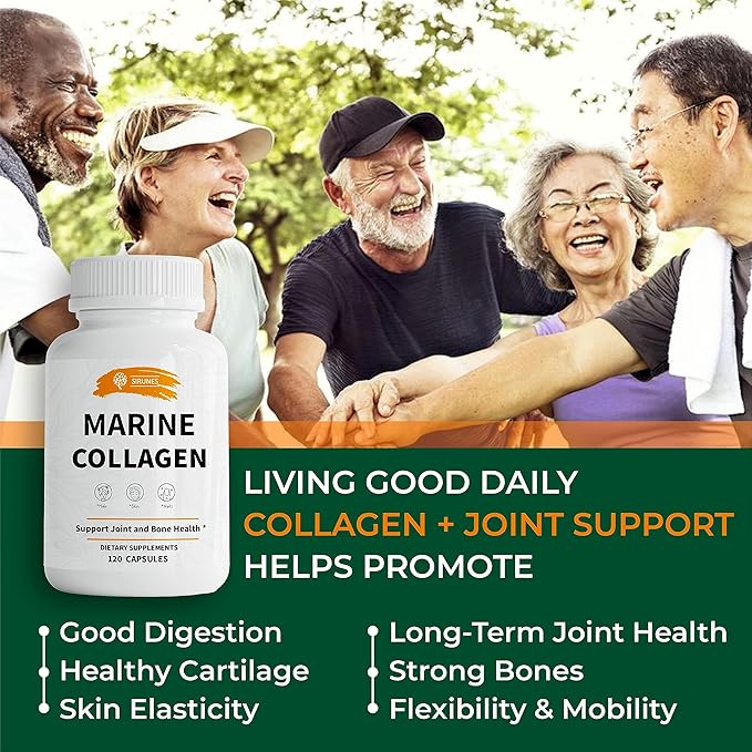 SIRUNES Marine Collagen Peptides, 120 Capsules - Fish Collagen Supplements for Women, Great for Hair, Skin, Nails, Joints & Bones - Made in USA