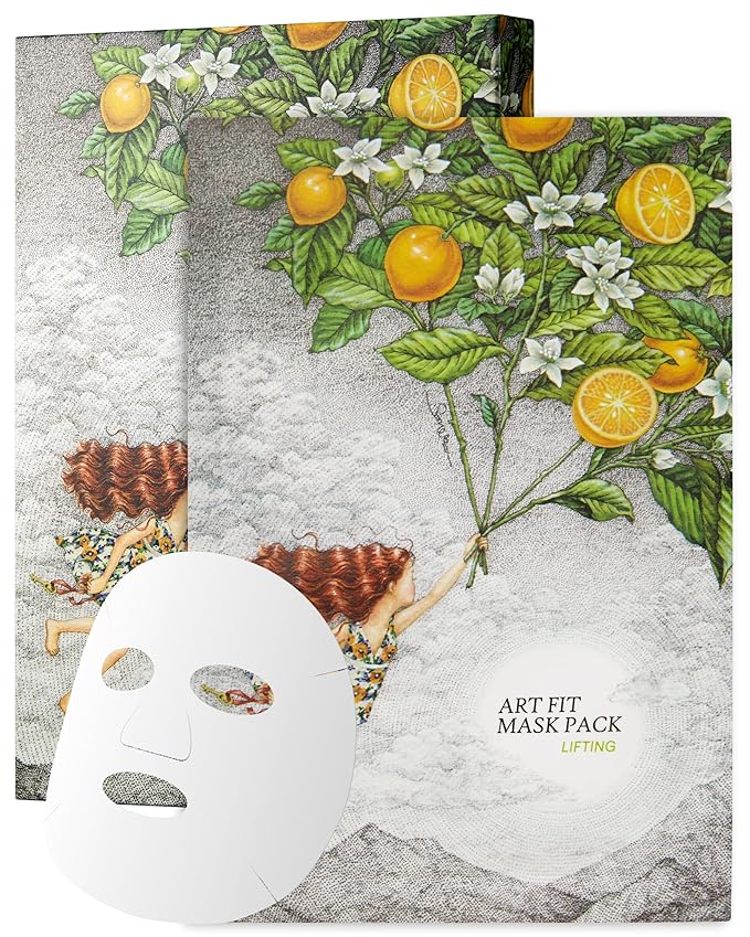 Art Fit Moisture Lifting Mask Sheet - Korean Panthenol & Cica Elasiticity Facial Mask for Dry Skin - Bouncy & Glow Skin - Aroma Theraphy Skincare - 5 sheets