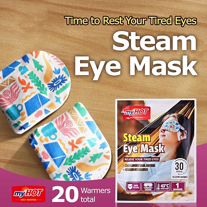 Steam Eye Mask 20 Pack – Warm Compress Eye Cover for Relief for Dry Eyes, Disposable, Sleeping Eye Heater, Spa, Relaxation, Made in Korea-TSA Compliant