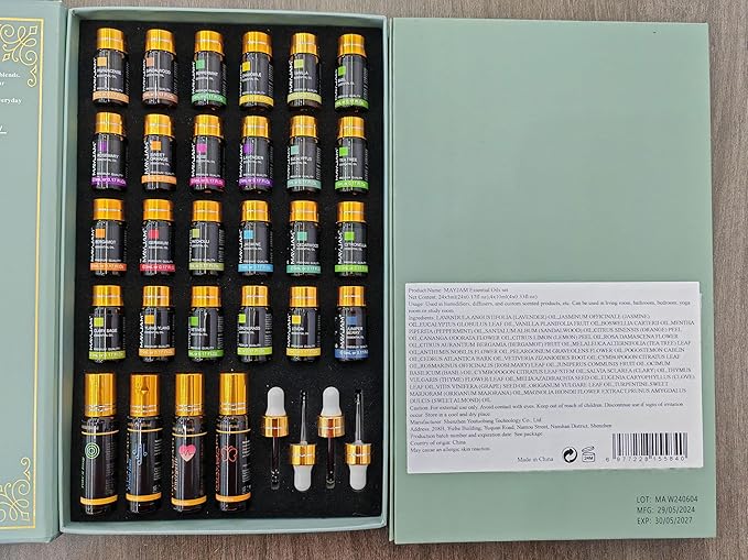 Top 28 Essential Oil Set for Diffuser Massage, 24x5ml Essential Oil Singles, 4x10ml Essential Oil Blends for Home Office Yoga