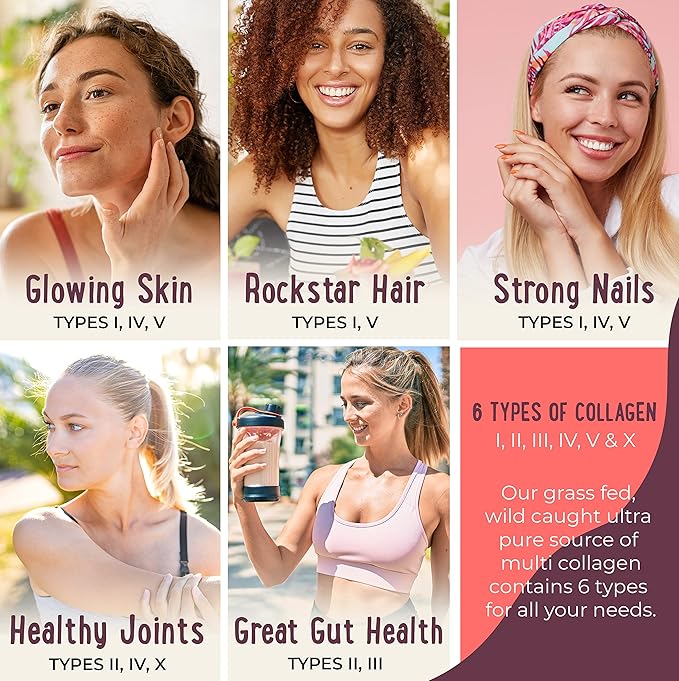 Multi Collagen Protein Powder Value Pack (100 Servings) - Unflavored & Hydrolyzed with 6 Types (1, 2, 3, 4, 5 & 10) - Pure Collagen Peptides for Women - Grass Fed Beef, Wild Fish & USA Eggshell