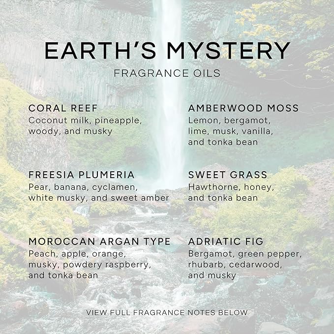 Eternal Essence Oils Earths Mystery Set of 6 Premium Fragrance Oils - Includes Freesia Plumeria, Sweet Grass, Amberwood Moss, Adriatic Fig, Moroccan Argan Type, and Coral Reef Scented Oils - 10ML