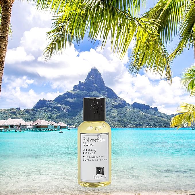 Polynesian Monoi (Monoi de Tahiti Flower Scent) Body Oil, Travel Size 2.4 oz Moisturize & Nourish with Argan & Coconut Oil - Vitamin C Enriched - Naturally Derived, Vegan-Friendly