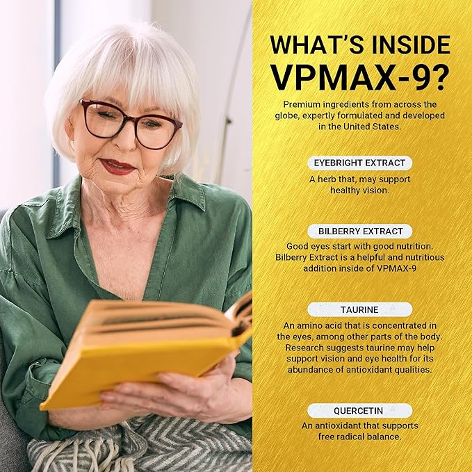 Golden After 50 VpMax-9 - Sight Care and Antioxidant Supplement with Eye Vitamins, Lutein, Lycopene and Bilberry Extract - 3 Bottles