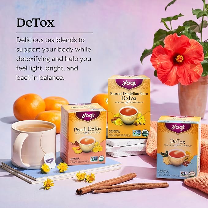 Yogi Tea - Peach DeTox Tea (6 Pack) - Healthy Cleansing Formula with Traditional Ayurvedic Herbs - Caffeine Free - 96 Organic Herbal Tea Bags