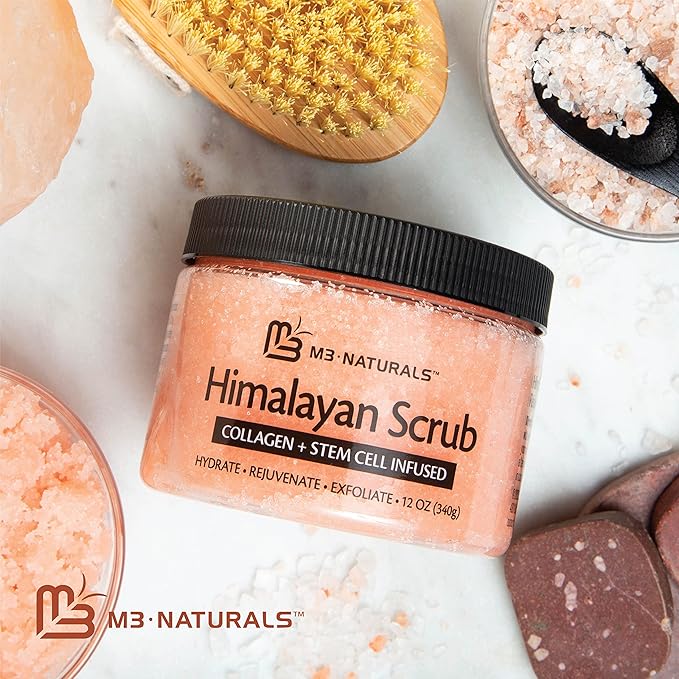 Himalayan Salt Scrub, Face, Foot, and Body Exfoliator with Collagen and Stem Cells, Exfoliating Scrub for Toning, Cellulite, and Skin Care by M3 Naturals