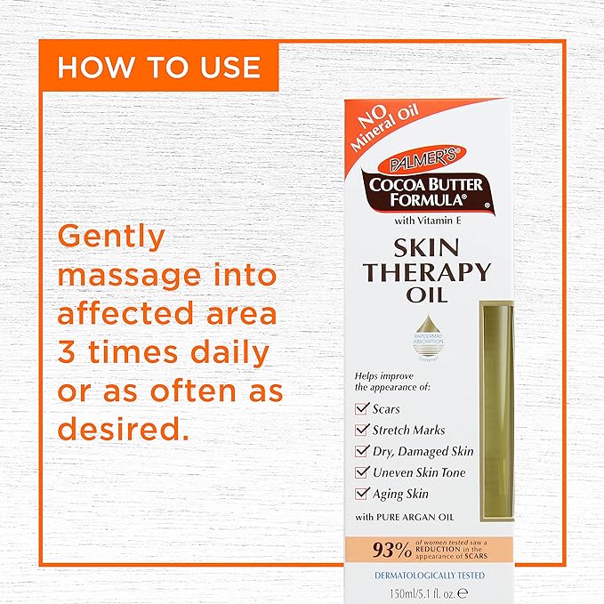 Palmer's Cocoa Butter Formula Skin Therapy Moisturizing Body Oil with Vitamin E & Pure Argan Oil, Deep Body Moisturizer for Dry, Damaged Skin, Scars or Stretch Marks, 5.1 Fl Oz (Pack of 3), YELLOW