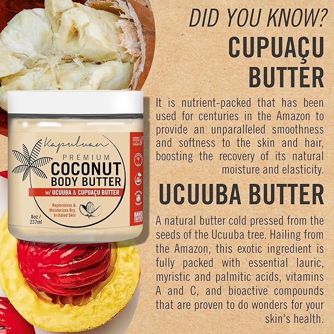 Coconut Body Butter for Women Dry Skin, Body Butter with All Natural Coconut Oil, Ucuuba Butter & Cupuaçu Butter,Body Cream Whipped Body Butter for Women (Tiger Orchid and Wild Cherry Scent)