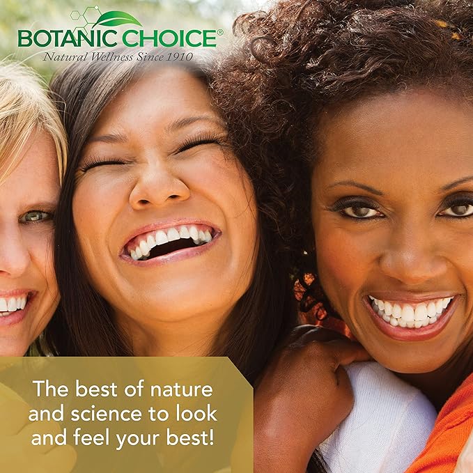 Botanic Choice Hair Skin and Nails Vitamins - Biotin Supplement with Collagen, Vitamin C, & Iron - Super Antioxidant Blend with Argan Oil & Hyaluronic Acid - 60 Liquid Capsules