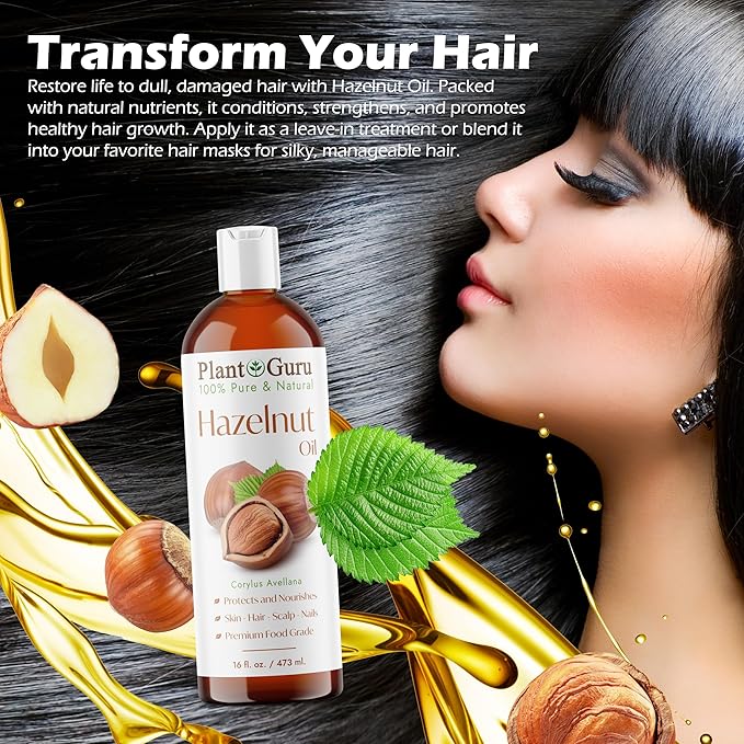 Hazelnut Oil 8 fl. oz. Cold Pressed 100% Pure Natural Carrier - Skin, Face, Body And Hair Growth Moisturizer. Great For DYI Cream, Lotions and Lip balm.