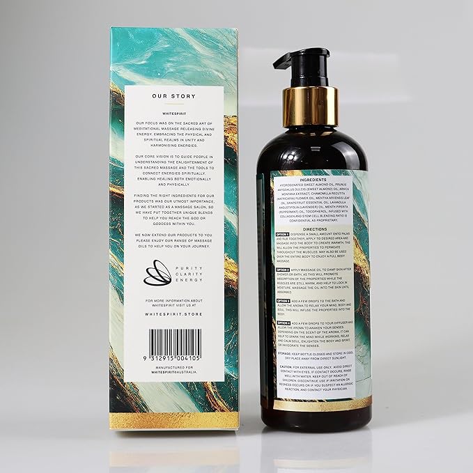 Arnica Massage Oil for Massage Therapy by WHITESPIRIT Sore Muscle Massage Oil for Body, Lavender & Peppermint, Infused with Collagen & Stem Cell, 10oz/300ml