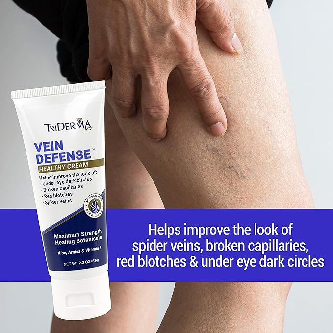 TriDerma Vein Defense Healthy Cream 2.2 Ounces Helps Improve the look of Spider Veins and Under Eye Dark Circles