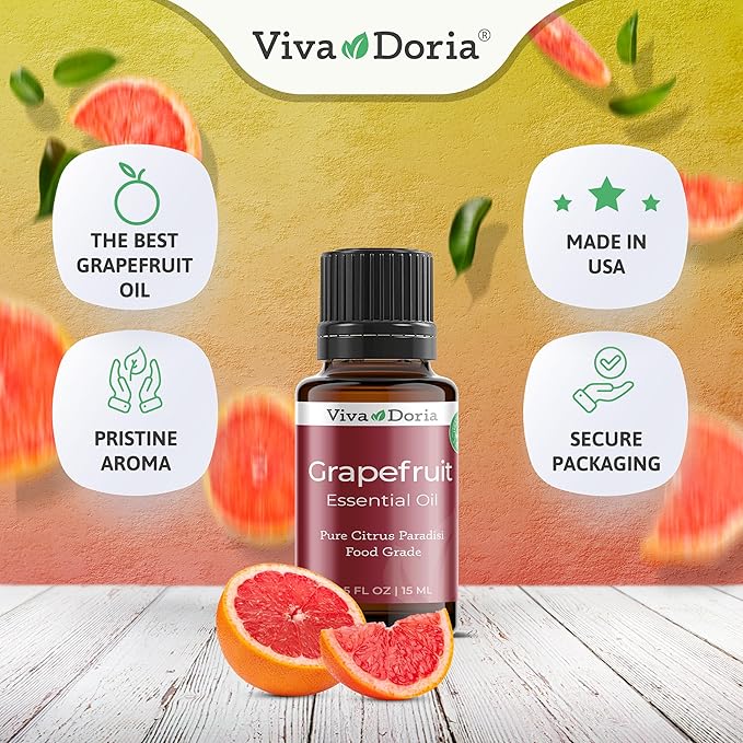 Viva Doria Grapefruit Essential Oil, 100% Pure, Natural Grapefruit Essential Oil, Undiluted, for Aromatherapy | Food Grade, 15 mL (0.5 Fluid Ounce)