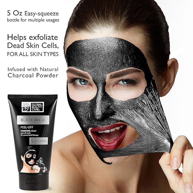 Global Beauty Care Black Peel-Off Mask – Charcoal Face Mask for Deep Cleansing, Blackhead Removal, Pore Minimizing & Skin Care for Face and Nose