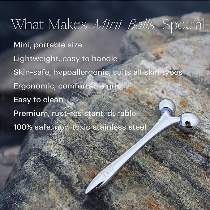 Mwein 3D Face Massage Roller – Mini Lightweight Travel-Sized Y-Shaped Stainless Steel – Jade Roller, Ice Roller, Cellulite Roller – Face Sculpting Tool (Silver)