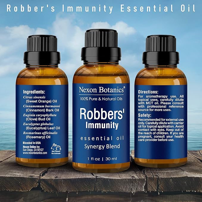 Robbers' Immunity Essential Oil Blend 30 ml - Immune Boost Aromatherapy for Diffusers - Natural Shield Against Germs - Nexon Botanics