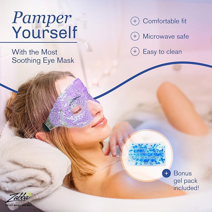 Cooling Gel Eye Mask Cold Compress for Puffy Eyes, Dark Circles, Headaches, Purple