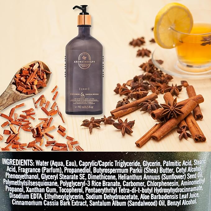 Bath and Body Works Aromatherapy Cinnamon & Sandalwood Body Lotion with Natural Essential Oils 6.5 Fluid Ounce (Cinnamon & Sandalwood)
