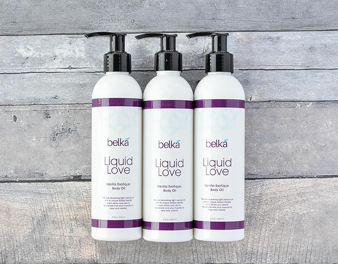 Liquid Love Vanilla Exotique Body Oil for Relaxing Massage Therapy and Sensual Couple's Massages - Made in The USA, 100% Vegan with Luscious Virgin Oils, Grape Seed, Coconut, Vitamin E, 8 floz