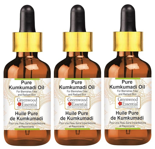 Pure Kumkumadi Oil For Blemishes Free and Radiant Skin with Glass Dropper Premium Therapeutic Grade for Hair, Skin & Aromatherapy (Pack of Three) 100ml X 3 (10.1oz)